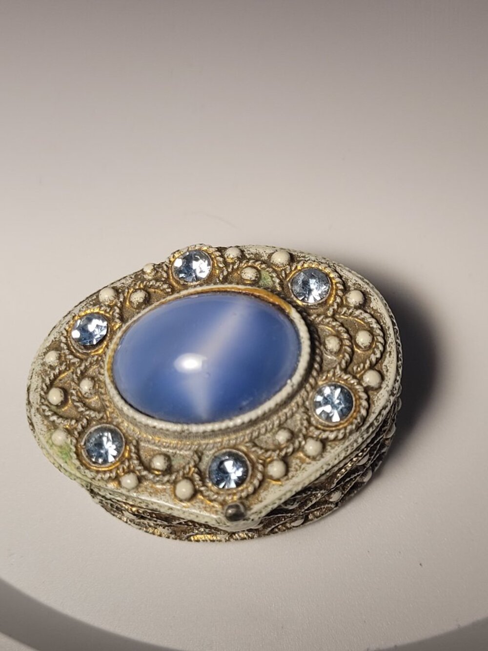 Trinket Ring Box Blue Embelishments made by Florenza Vintage